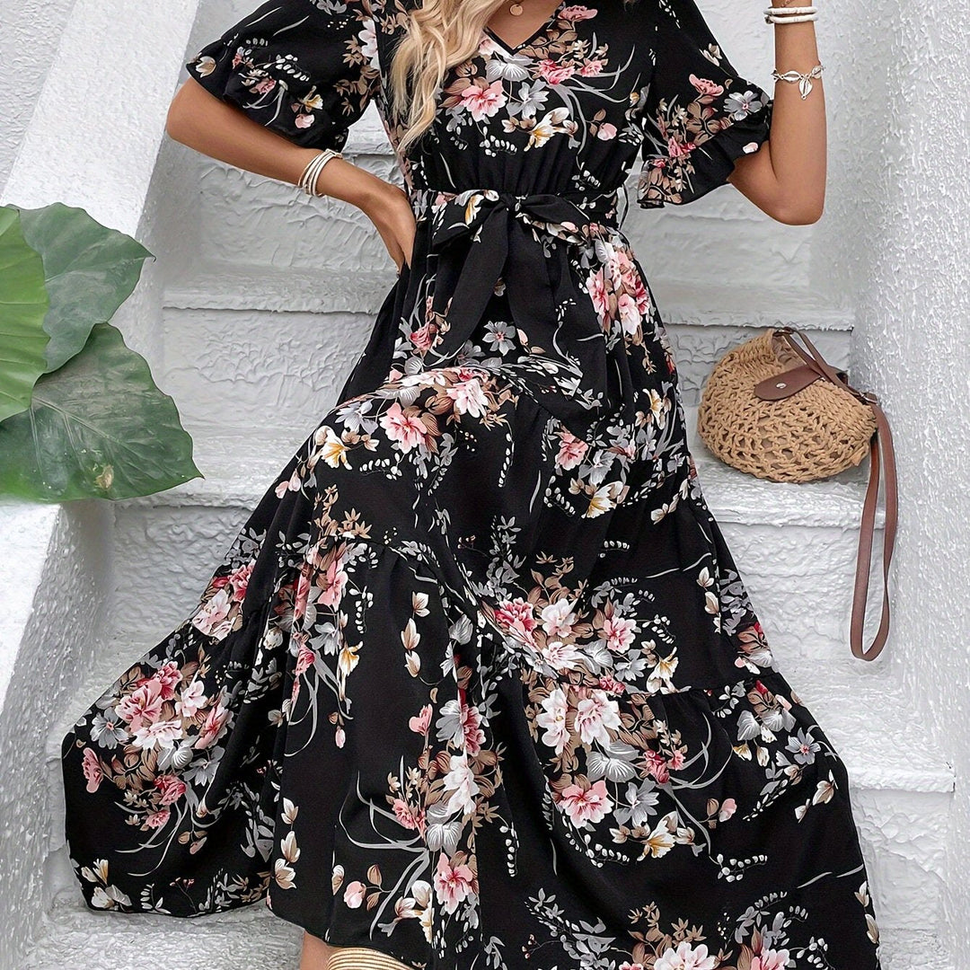 Rainn - Blumenmuster Kleid mit Rüschensäumen