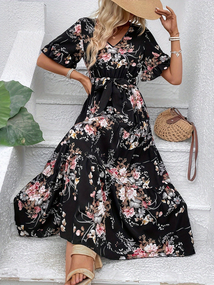 Rainn - Blumenmuster Kleid mit Rüschensäumen