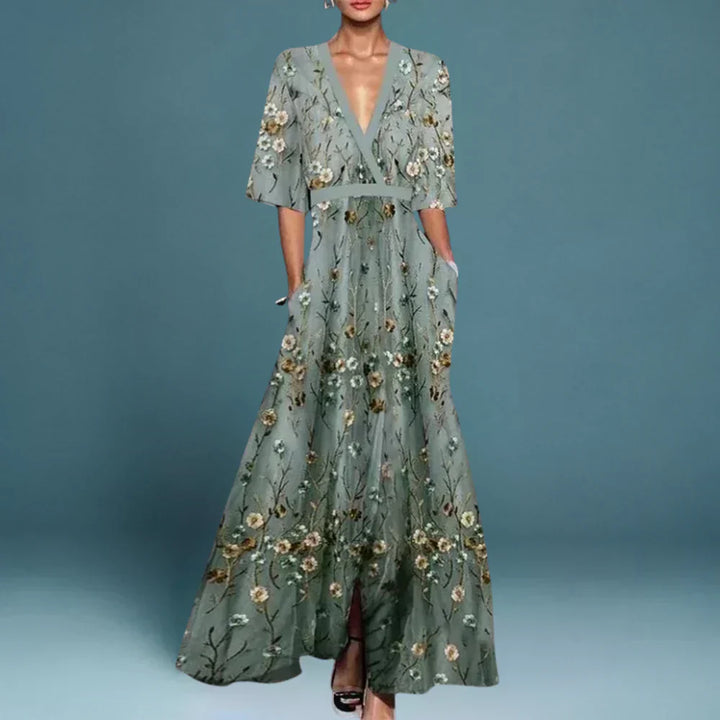 Ruby | Maxi-Kleid mit V-Ausschnitt und Taillengürtel