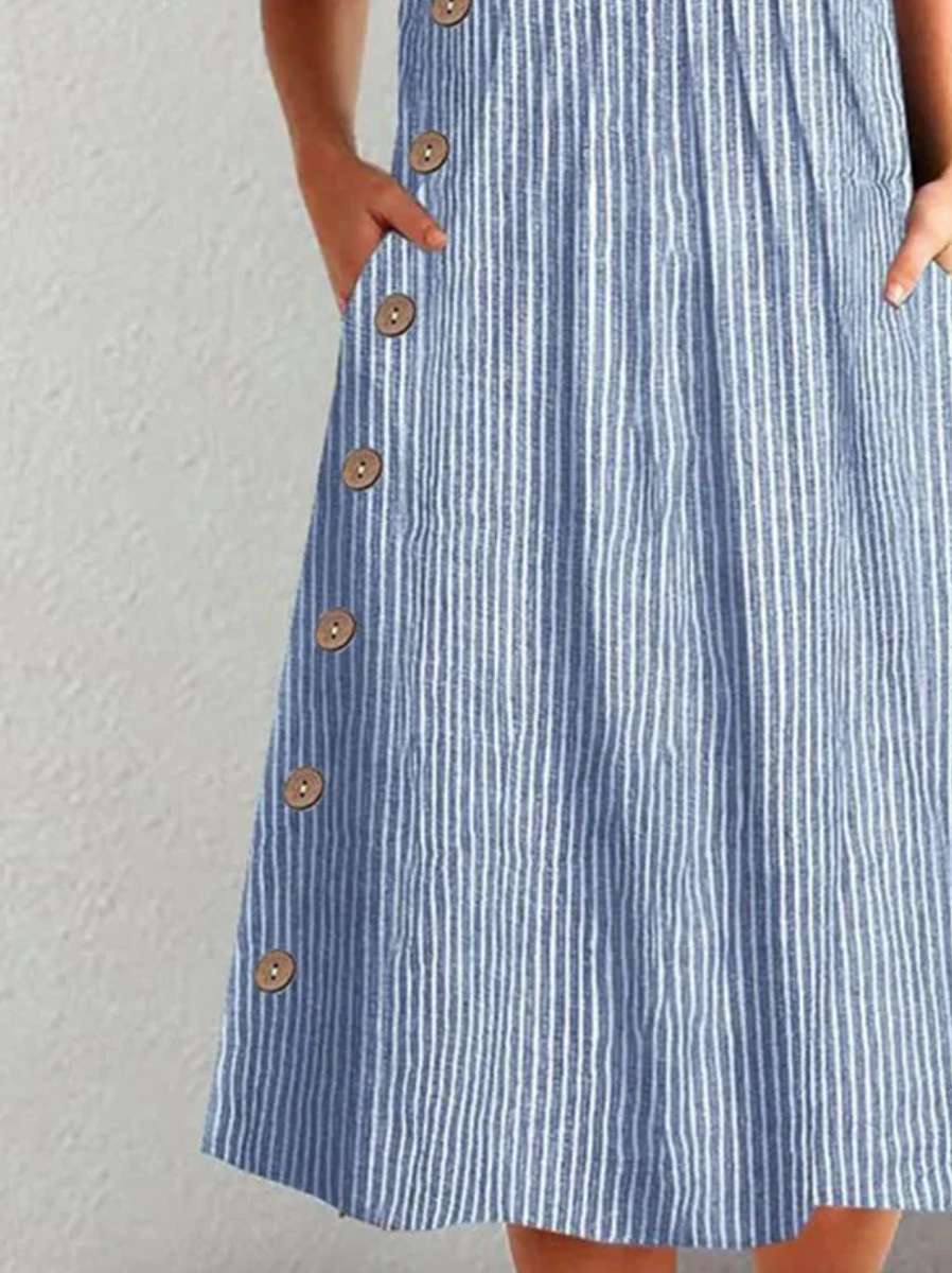 Finley - Klassisches Midikleid mit Streifen und Knopfdetails