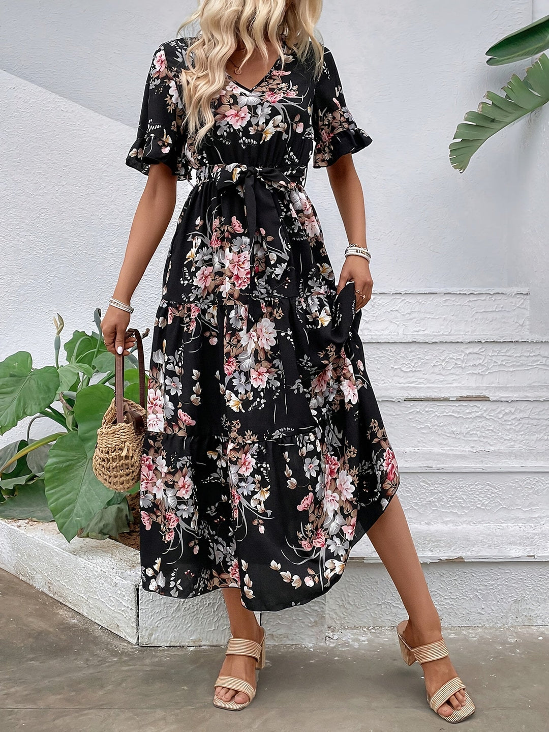 Rainn - Blumenmuster Kleid mit Rüschensäumen