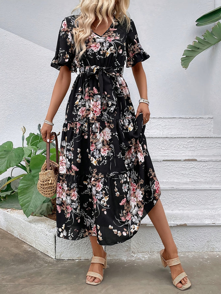 Rainn - Blumenmuster Kleid mit Rüschensäumen