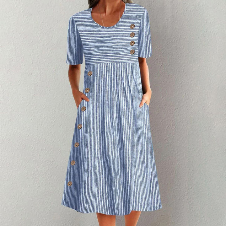 Finley - Klassisches Midikleid mit Streifen und Knopfdetails
