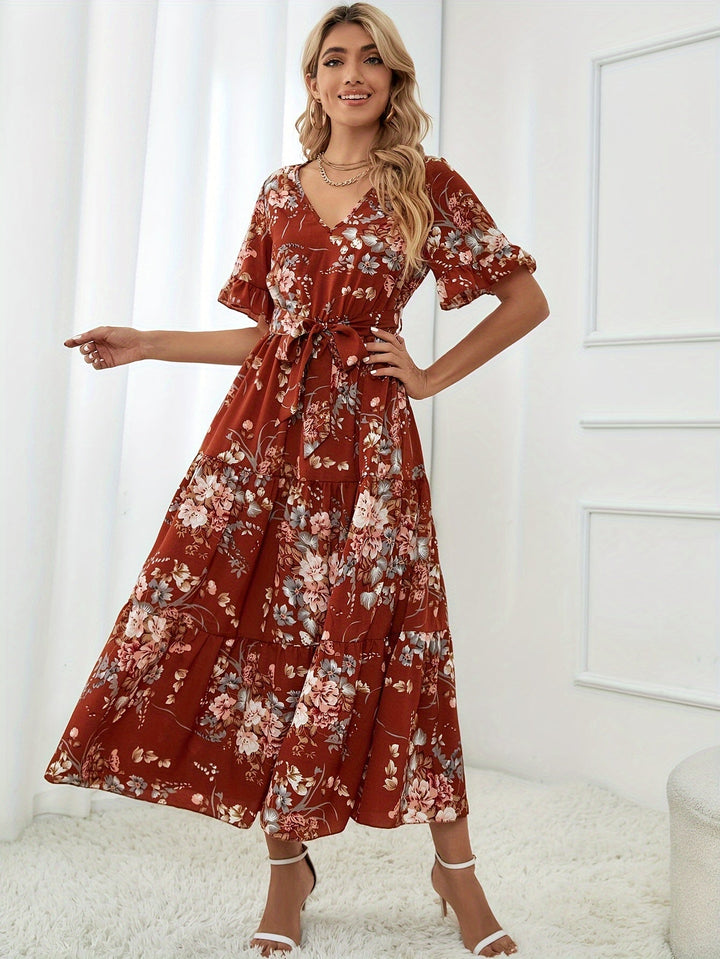 Rainn - Blumenmuster Kleid mit Rüschensäumen