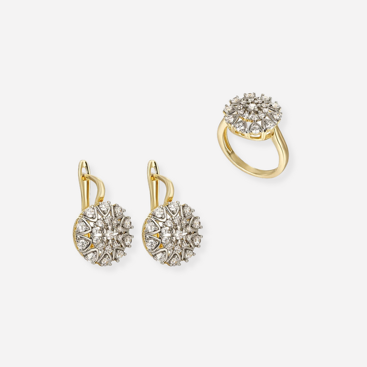 Elegant zirkonia ring + øreringesæt