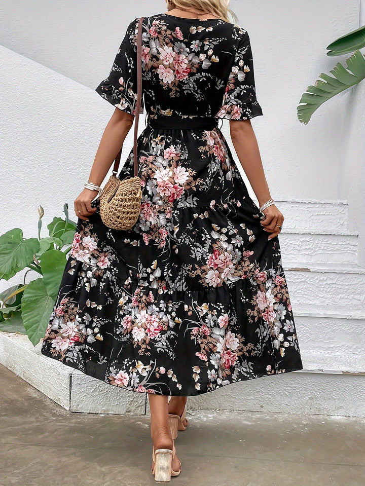 Rainn - Blumenmuster Kleid mit Rüschensäumen