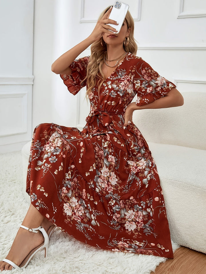 Rainn - Blumenmuster Kleid mit Rüschensäumen