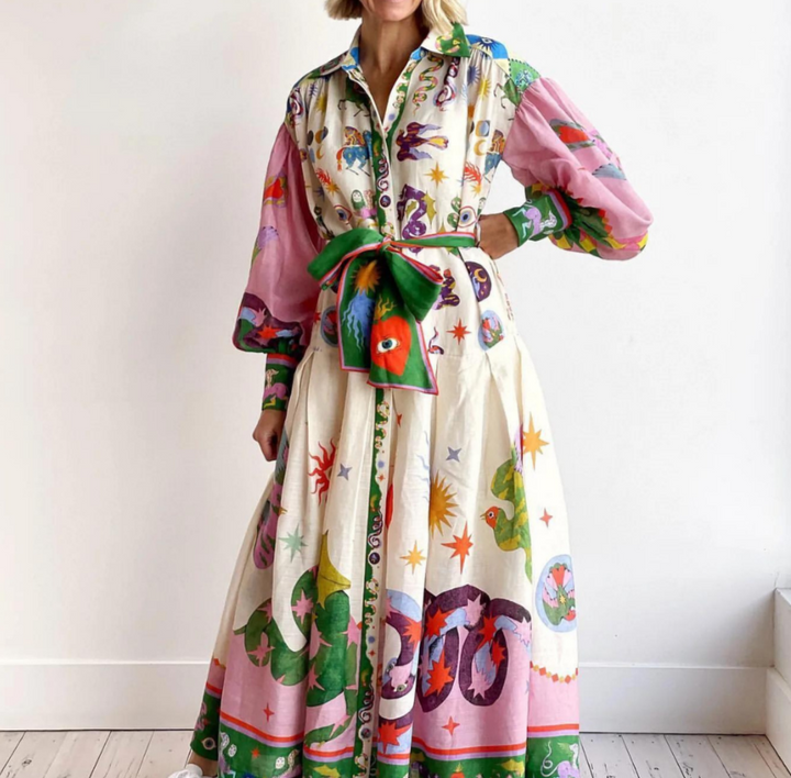 Capri - Stilvolles Kleid mit Laternenärmeln und Taillengürtel