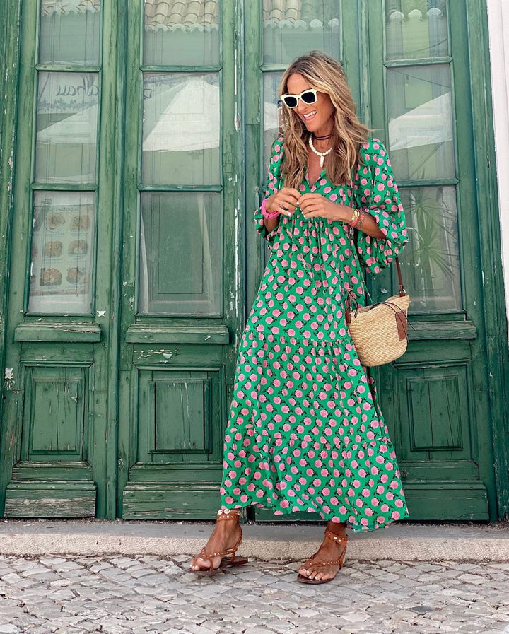 Mabel - Leichtes Kleid mit geometrischem Muster in asymmetrischem Schnitt