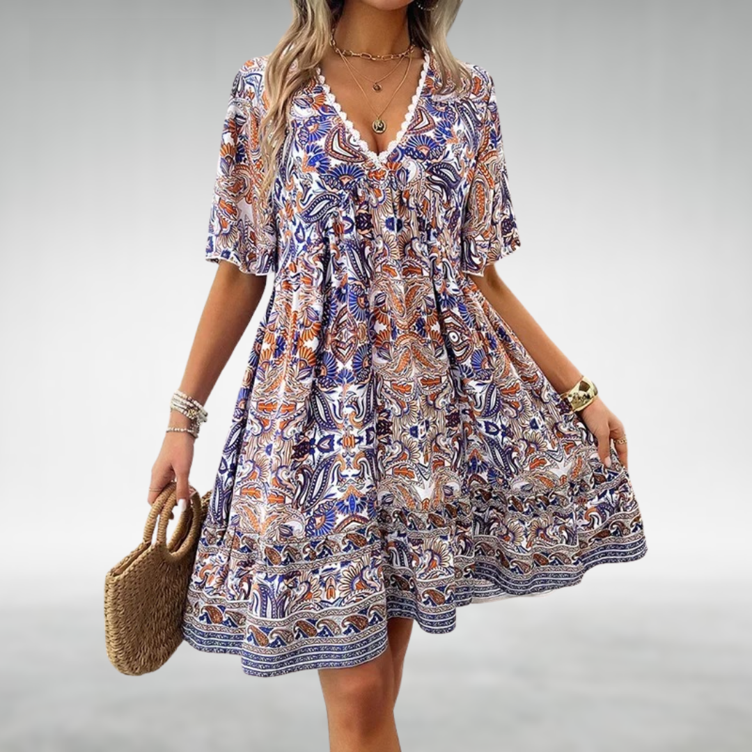 Saylor - Boho-Sommerkleid mit Paisley-Muster und V-Ausschnitt