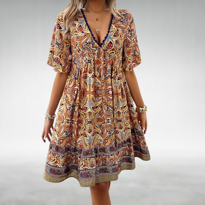 Saylor - Boho-Sommerkleid mit Paisley-Muster und V-Ausschnitt