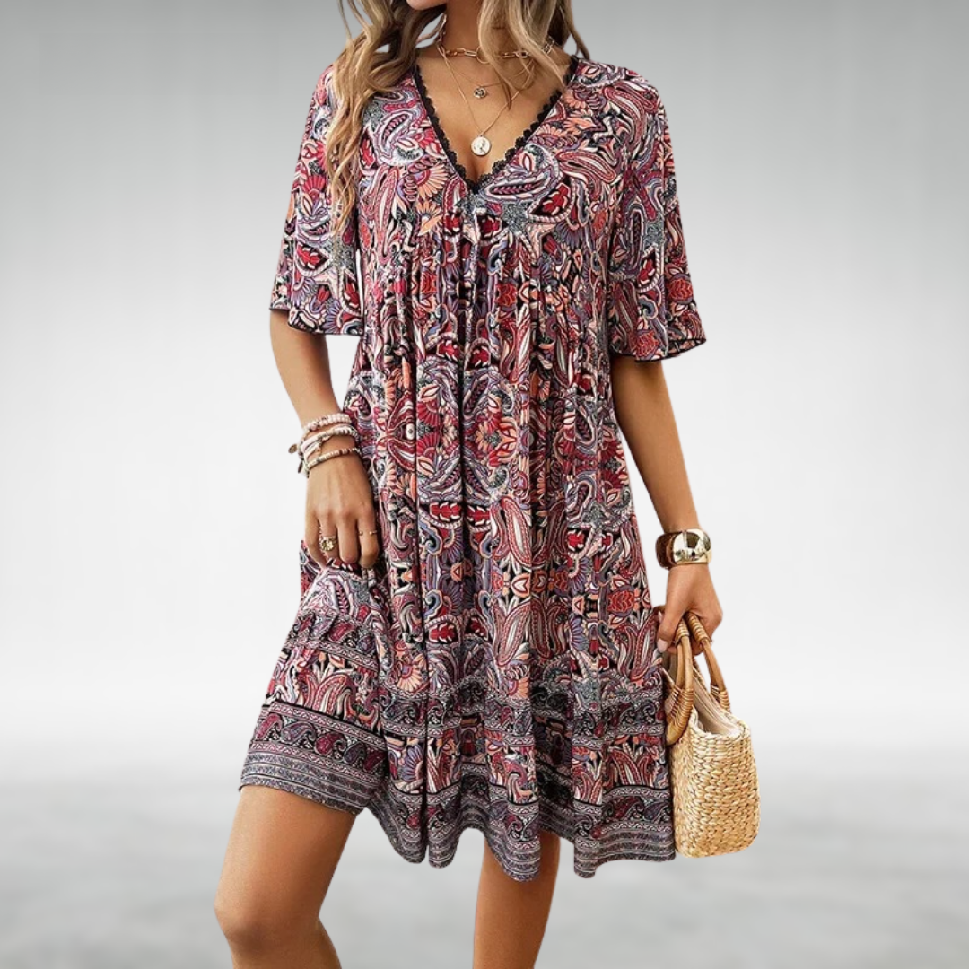 Saylor - Boho-Sommerkleid mit Paisley-Muster und V-Ausschnitt