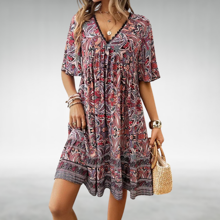 Saylor - Boho-Sommerkleid mit Paisley-Muster und V-Ausschnitt