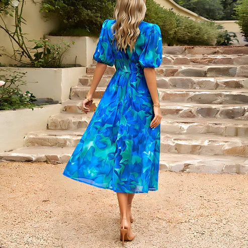 Everly - Vintage Glam Midi Kleid mit Lanternenärmeln