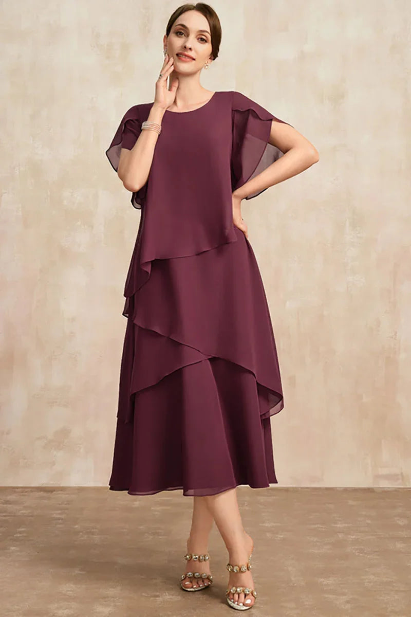 Belle - Fließendes Langarmkleid mit kurzen Ärmeln und asymmetrischen Überlagerungen