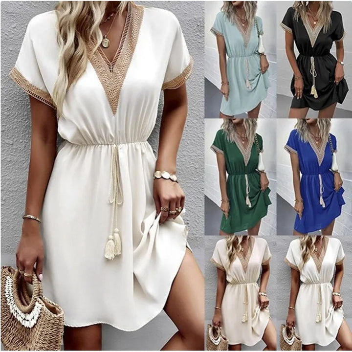 Josephine - Boho-Chic Kleid mit V-Ausschnitt und Taillengürtel