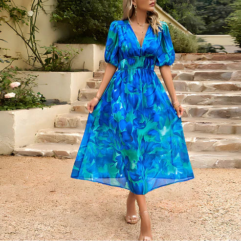 Everly - Vintage Glam Midi Kleid mit Lanternenärmeln