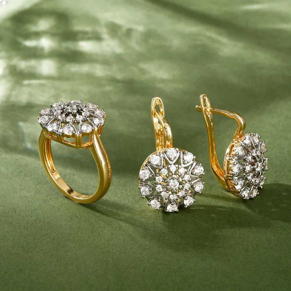 Elegant zirkonia ring + øreringesæt