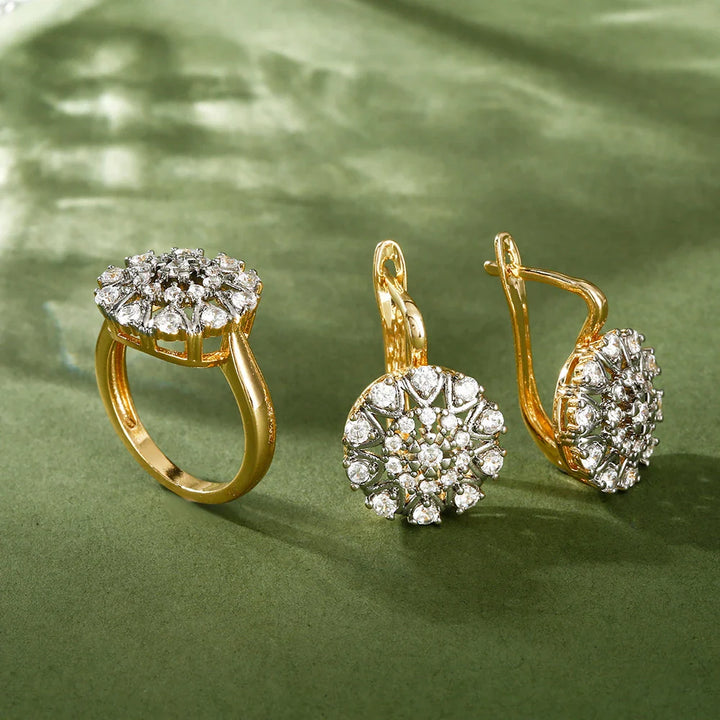 Elegant zirkonia ring + øreringesæt