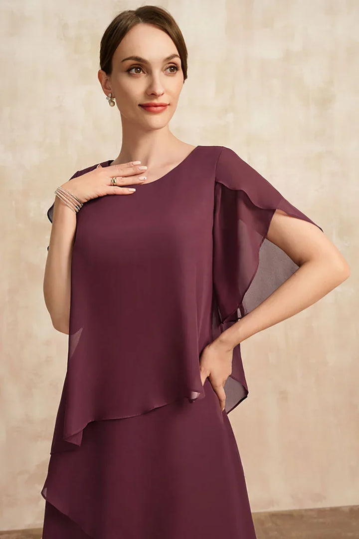 Belle - Fließendes Langarmkleid mit kurzen Ärmeln und asymmetrischen Überlagerungen