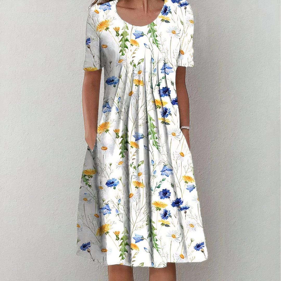 Leilani - Rüschendes Abendkleid im Sommerblüten-Design