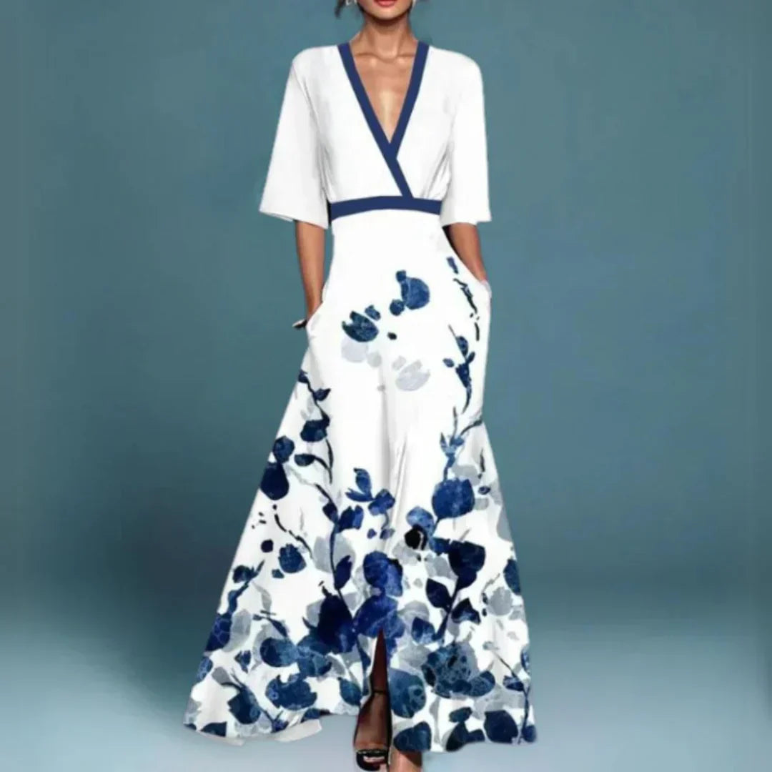 Ruby | Maxi-Kleid mit V-Ausschnitt und Taillengürtel