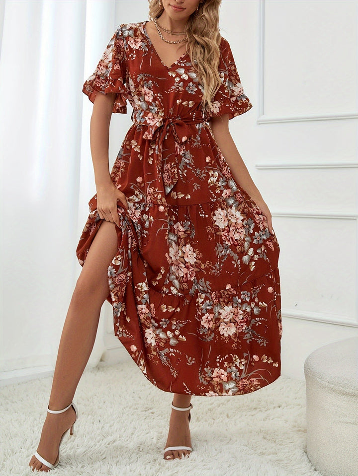 Rainn - Blumenmuster Kleid mit Rüschensäumen