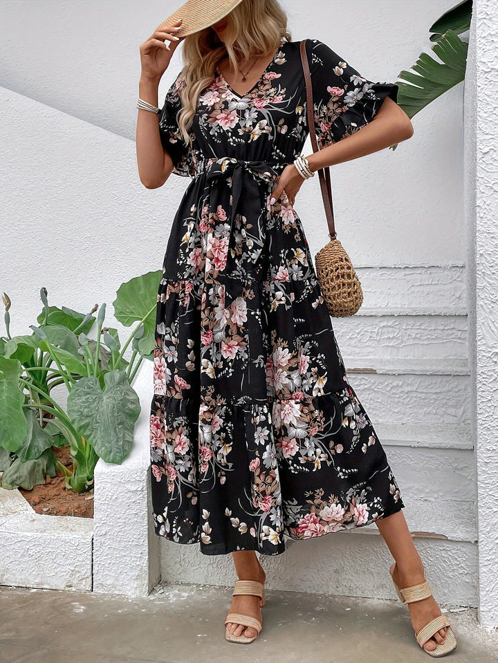Rainn - Blumenmuster Kleid mit Rüschensäumen