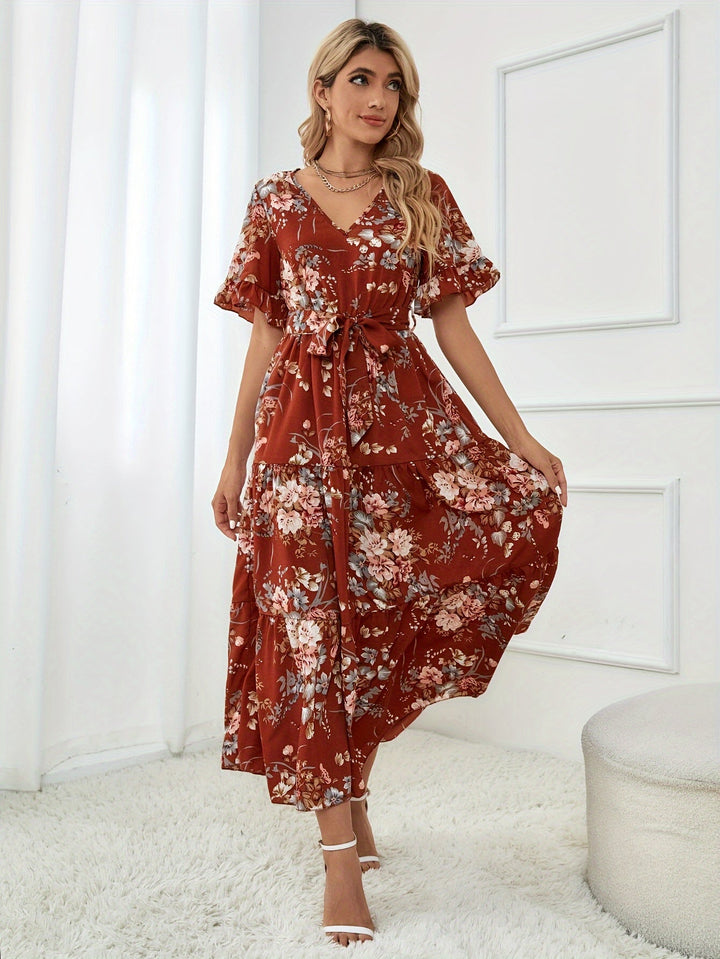 Rainn - Blumenmuster Kleid mit Rüschensäumen
