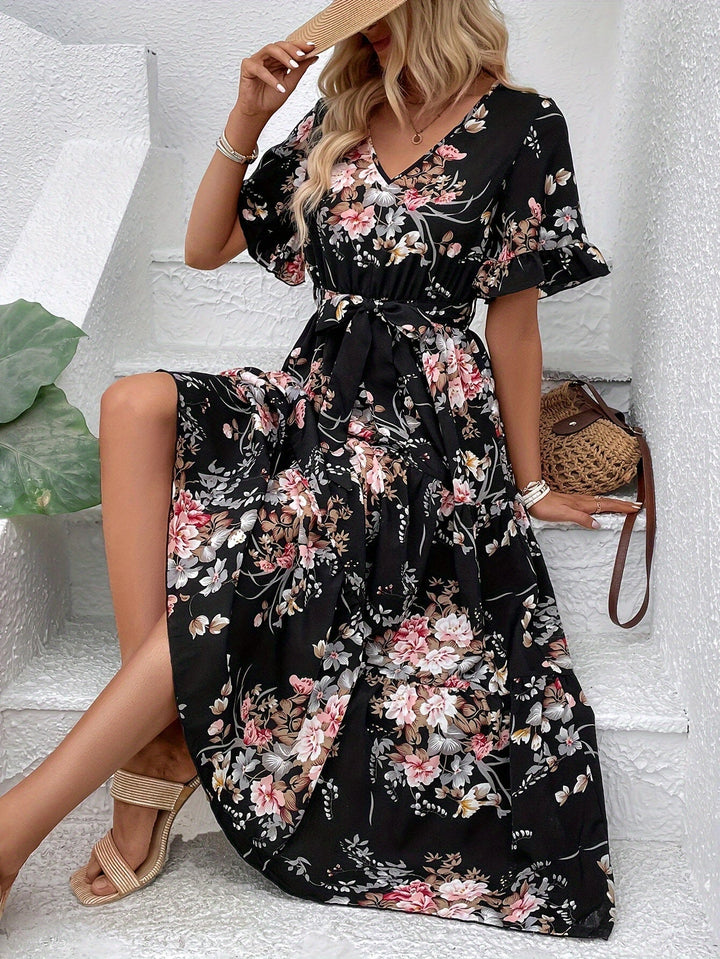 Rainn - Blumenmuster Kleid mit Rüschensäumen