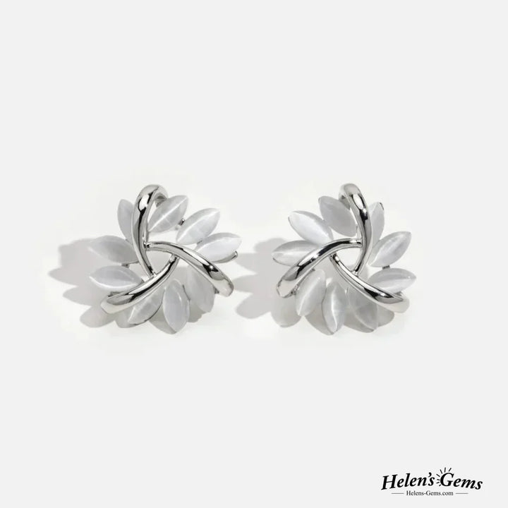 Elegante og Eksklusive Opal Petal Circle Stud Øreringe i Guld