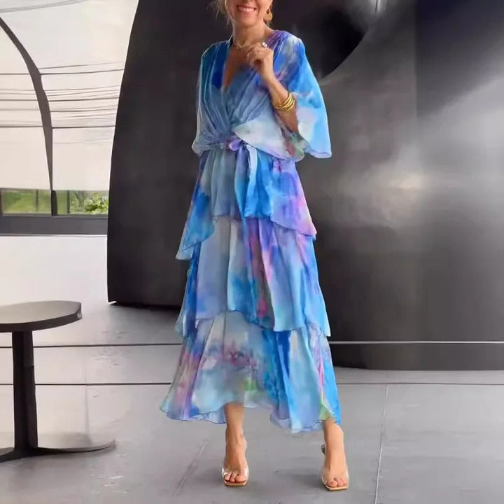 Solstice - Elegante Abendrobe mit halblangen Ärmeln aus leichtem Material